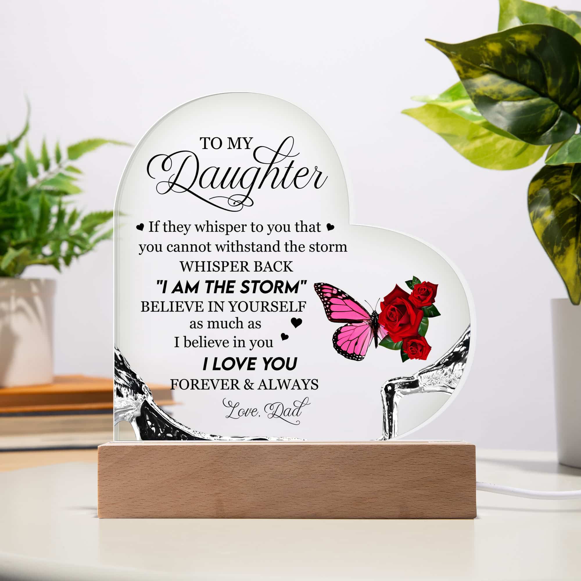Acrylic Heart Plaque Message From Dad Strength Gift For Daughter - FavoJewelry