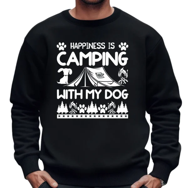 Happiness Is Camping With My Dog Sweatshirt – Black