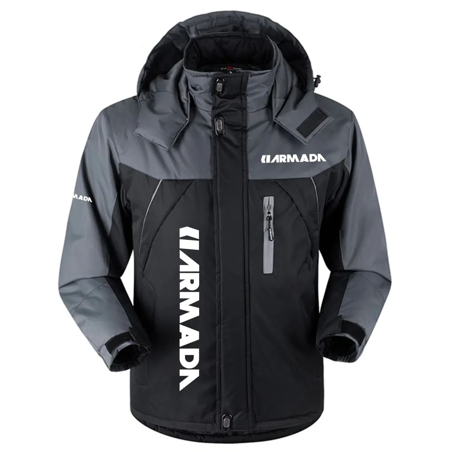 Armada Exclusive Logo Outdoor Charging Suit Plush Thickened Coat Waterproof Windproof Fleece Fur-Lined Jacket with Detachable Hood FVJ1124ARZ