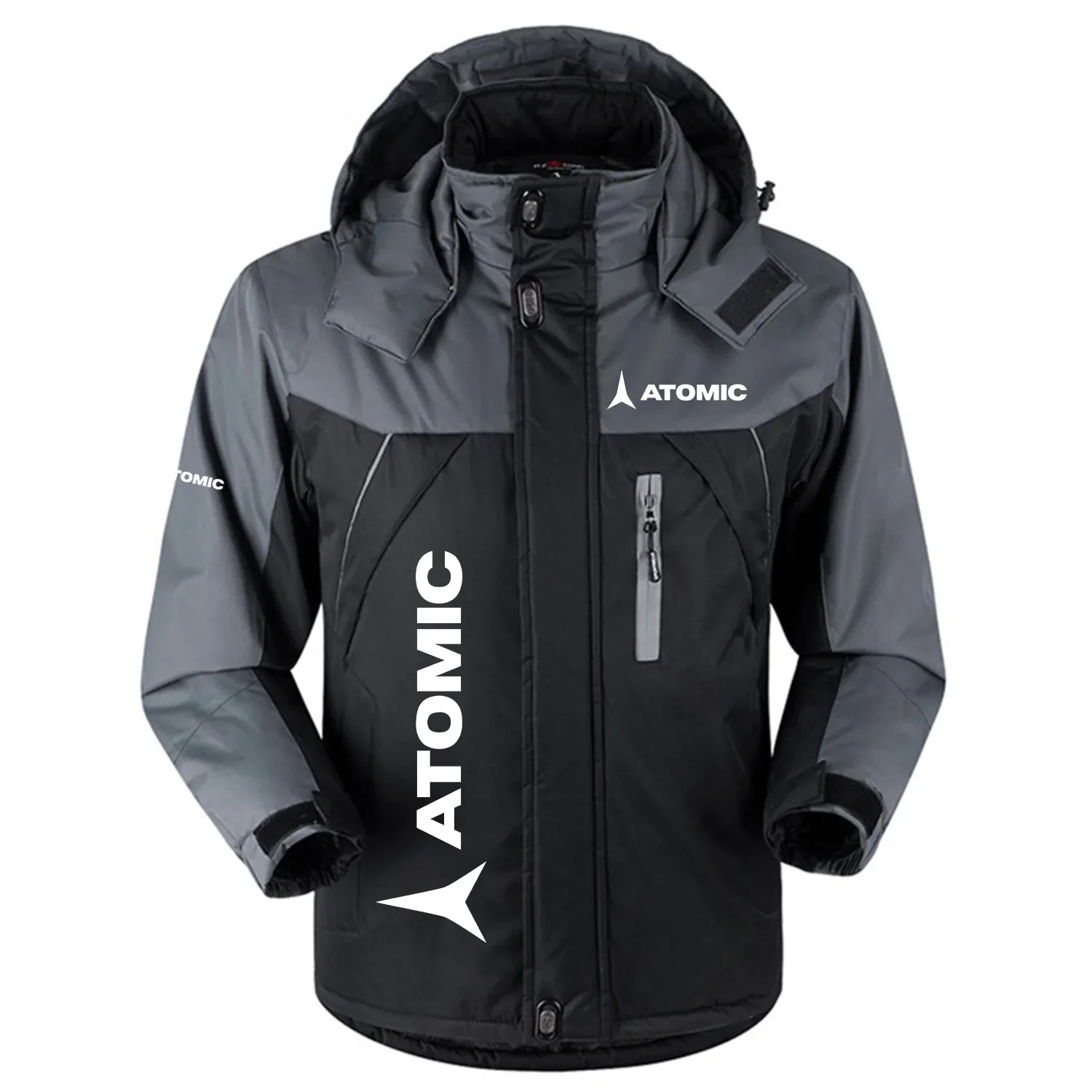 Atomic Exclusive Logo Outdoor Charging Suit Plush Thickened Coat Waterproof Windproof Fleece Fur-Lined Jacket with Detachable Hood FVJ1124ATZ