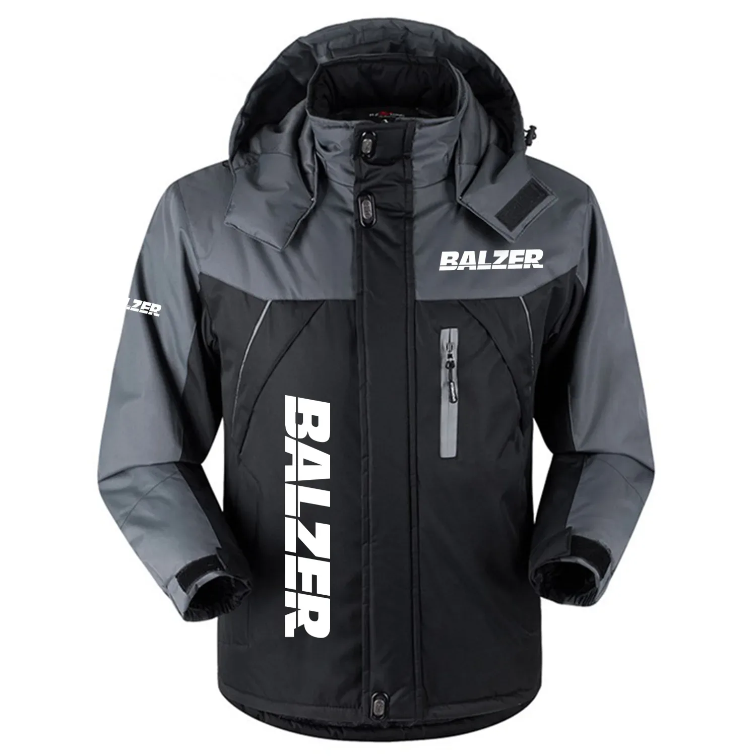 Balzer Exclusive Logo Outdoor Charging Suit Plush Thickened Coat Waterproof Windproof Fleece Fur-Lined Jacket with Detachable Hood FVJTHCJ1124BLZ