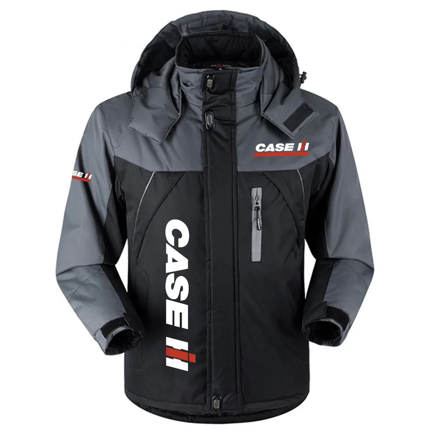 Case IH Exclusive Logo Outdoor Charging Suit Plush Thickened Coat Waterproof Windproof Fleece Fur-Lined Jacket with Detachable Hood FVJTHCJ1124CIZ