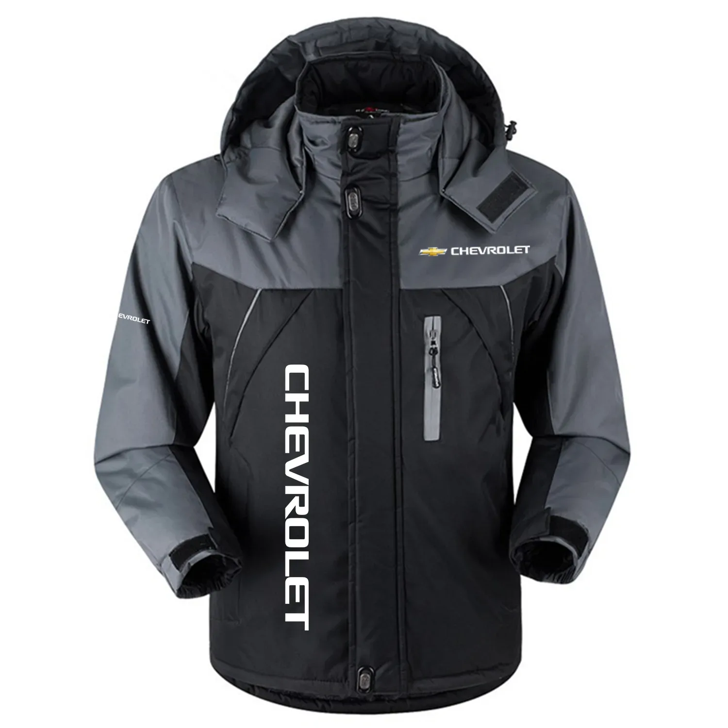 Chevrolet Exclusive Logo Outdoor Charging Suit Plush Thickened Coat Waterproof Windproof Fleece Fur-Lined Jacket with Detachable Hood FVJTHCJ1124CEZ