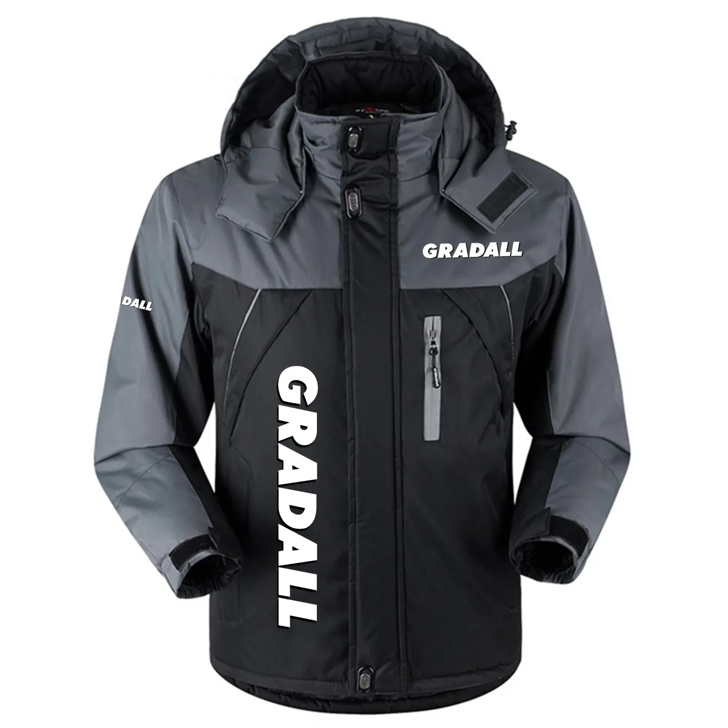 Gradall Exclusive Logo Outdoor Charging Suit Plush Thickened Coat Waterproof Windproof Fleece Fur-Lined Jacket with Detachable Hood FVJTHCJ1124GRZ