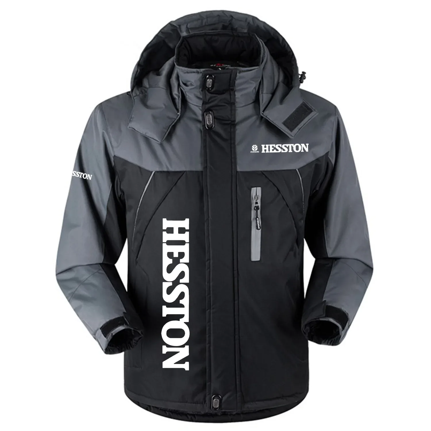 Hesston Exclusive Logo Outdoor Charging Suit Plush Thickened Coat Waterproof Windproof Fleece Fur-Lined Jacket with Detachable Hood FVJTHCJ1124HTZ