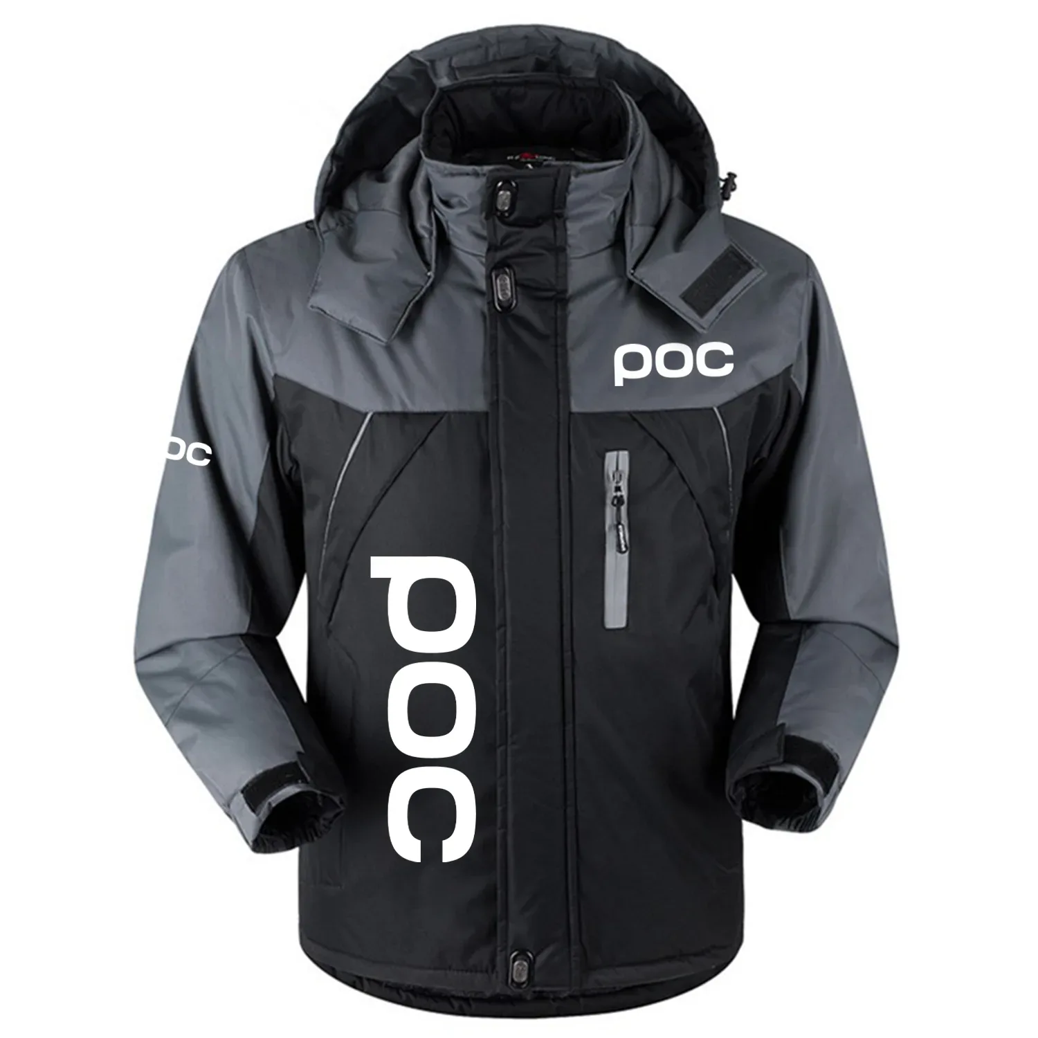 POC Exclusive Logo Outdoor Charging Suit Plush Thickened Coat Waterproof Windproof Fleece Fur-Lined Jacket with Detachable Hood FVJ1124POZ