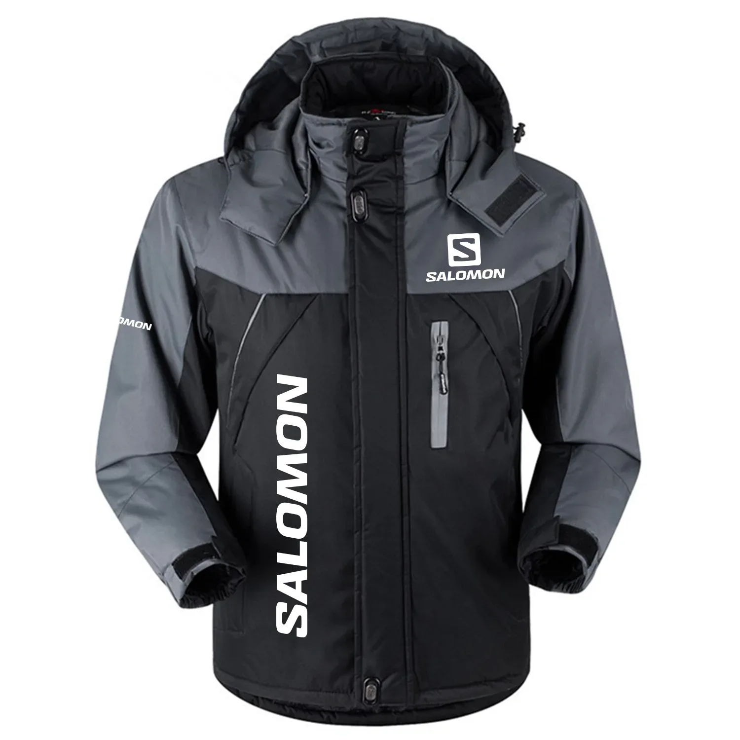 Salomon Exclusive Logo Outdoor Charging Suit Plush Thickened Coat Waterproof Windproof Fleece Fur-Lined Jacket with Detachable Hood FVJ1124SLZ