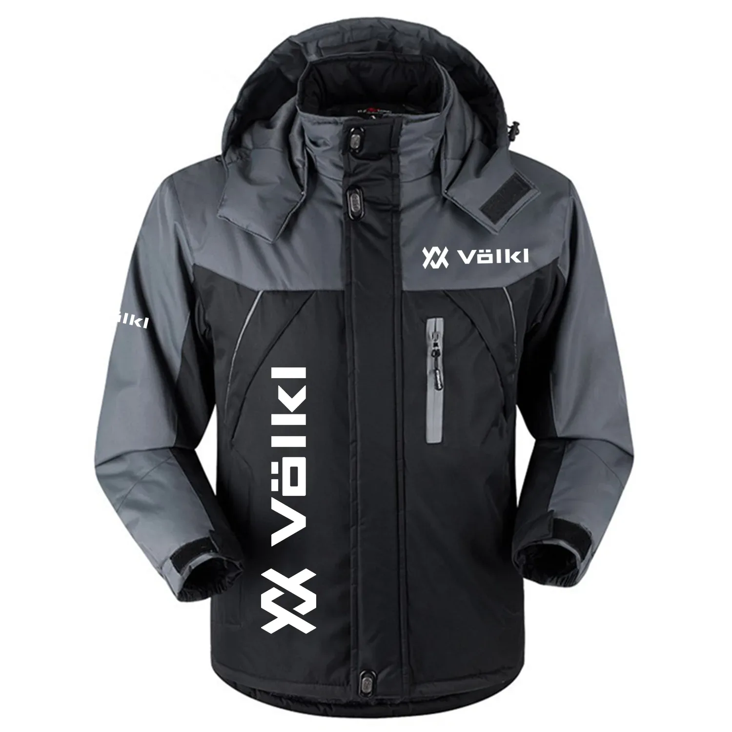 Volkl Exclusive Logo Outdoor Charging Suit Plush Thickened Coat Waterproof Windproof Fleece Fur-Lined Jacket with Detachable Hood FVJ1124VOZ