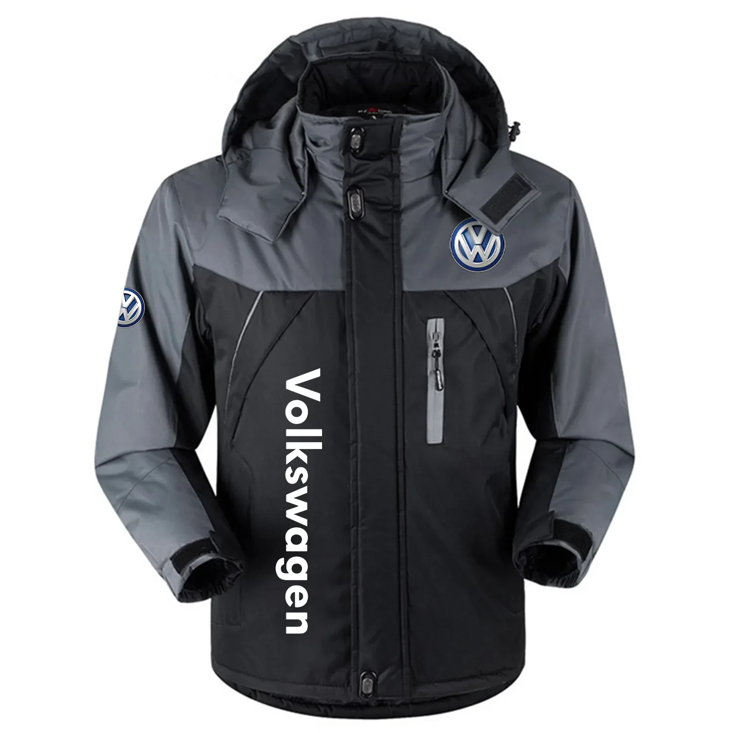 Volkswagen Exclusive Logo Outdoor Charging Suit Plush Thickened Coat Waterproof Windproof Fleece Fur-Lined Jacket with Detachable Hood FVJTHCJ1124VWZ