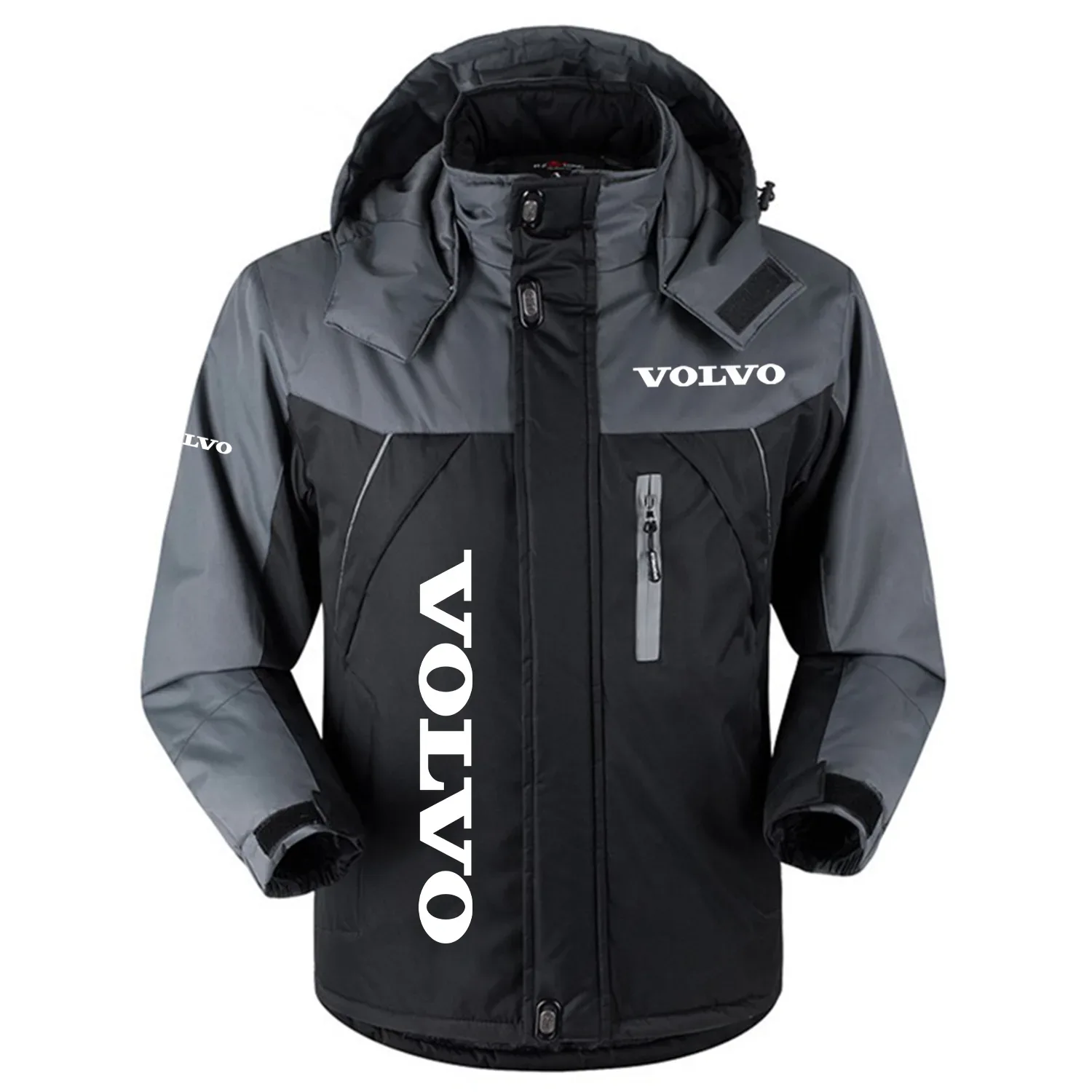 Volvo Exclusive Logo Outdoor Charging Suit Plush Thickened Coat Waterproof Windproof Fleece Fur-Lined Jacket with Detachable Hood FVJTHCJ1124VOZ