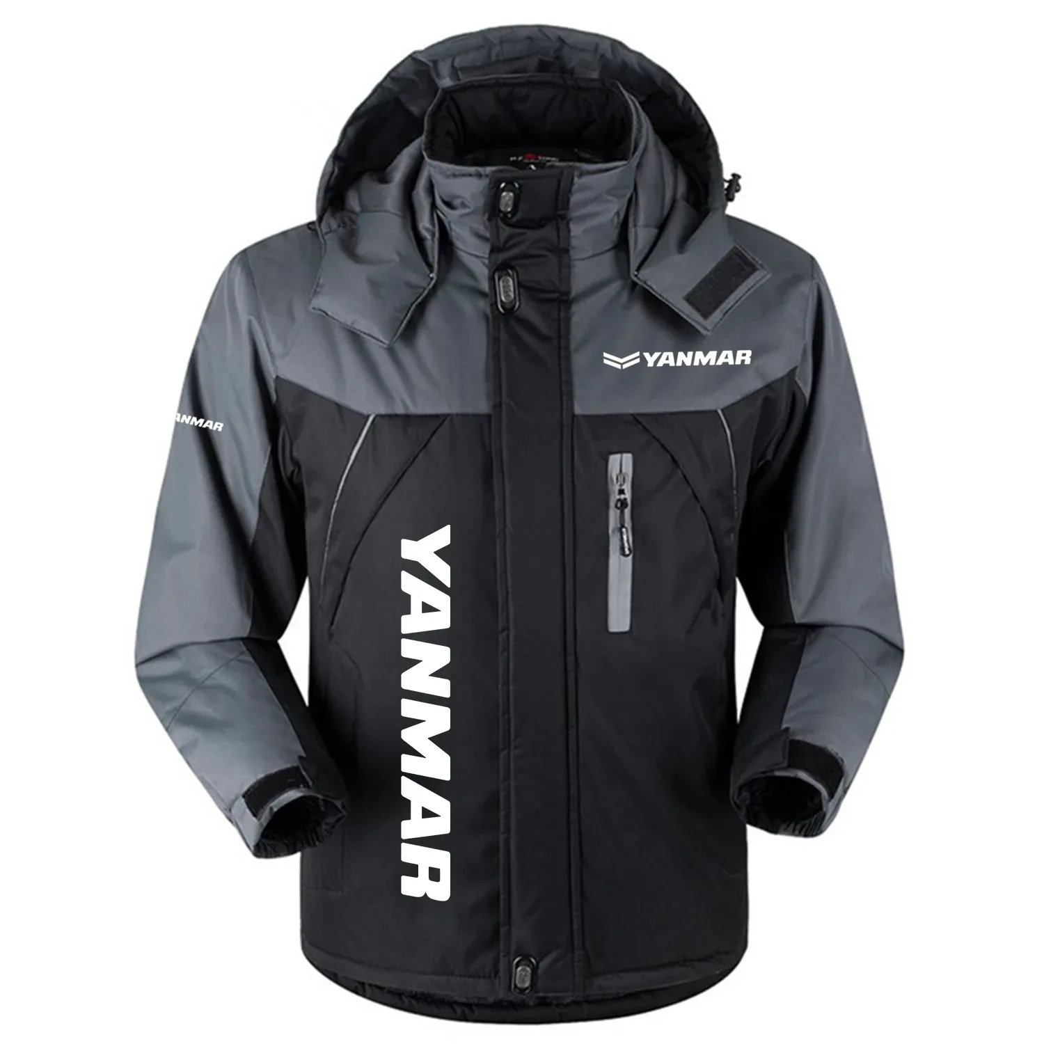 Yanmar Exclusive Logo Outdoor Charging Suit Plush Thickened Coat Waterproof Windproof Fleece Fur-Lined Jacket with Detachable Hood FVJTHCJ1124YAZ