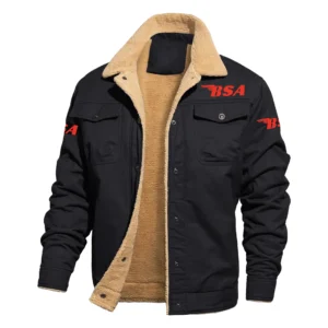 BSA Motorcycles Fleece-lined Thick Jacket Warm Thick Coat With Fur Lapel Collar Coat HIHI271224Y10FLJBSA