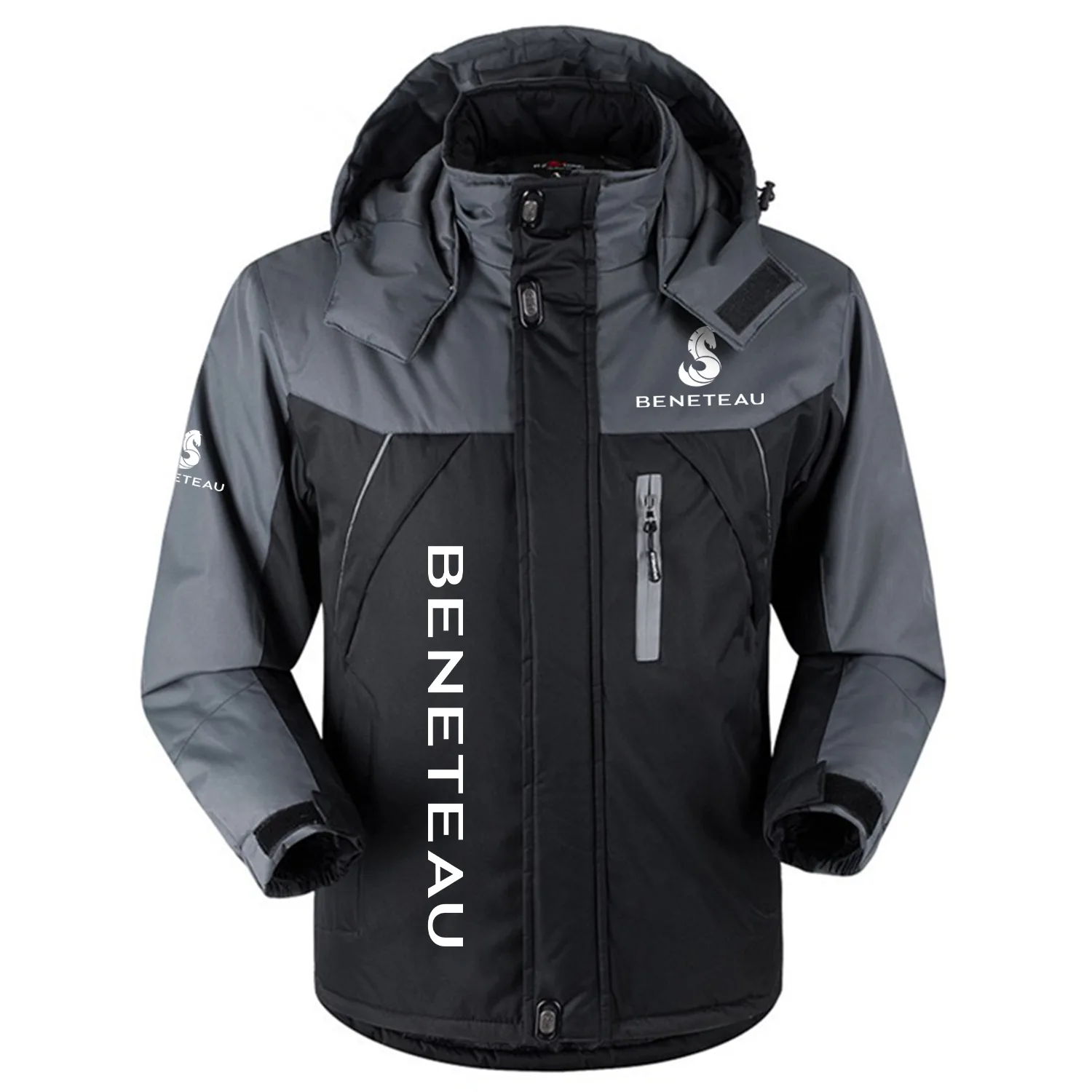 Beneteau Exclusive Logo Outdoor Charging Suit Plush Thickened Coat Waterproof Windproof Fleece Fur-Lined Jacket Detachable Hood FVJ1224BEZ