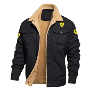 Scuderia Ferrari Jacket Fleece-lined Thick Jacket Warm Thick Coat With Fur Lapel Collar Coat HIHI080125Y10FLJSCF