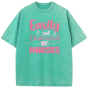 Easily Distracted By Horses Gift For Love Horse Washed Tshirts