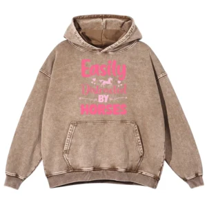 Easily Distracted By Horses Washed Pullover Hoodie
