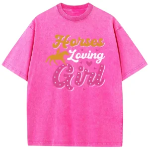Horses Loving Girl Washed Tshirts