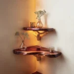 Corner Live Edge Walnut Floating Shelves – Farmhouse Wall Decor