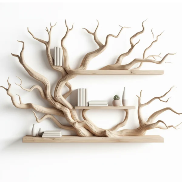 Driftwood Tree Branch Corner Shelf – Floating Mini Bookcase, Solid Wood Wall Decor & Bookshelf Display