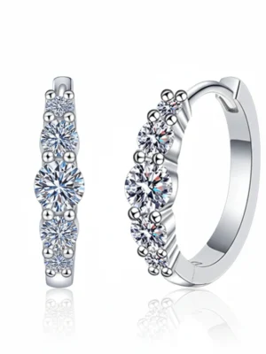 FavoJewelry 5-Stone Moissanite Huggie Hoops VVS1 925 Sterling Silver