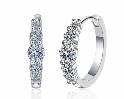 FavoJewelry 5-Stone Moissanite Huggie Hoops VVS1 925 Sterling Silver