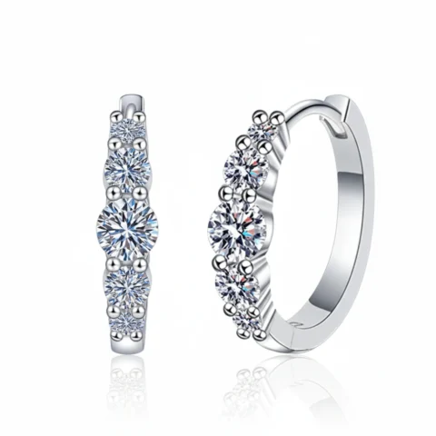 FavoJewelry 5-Stone Moissanite Huggie Hoops VVS1 925 Sterling Silver