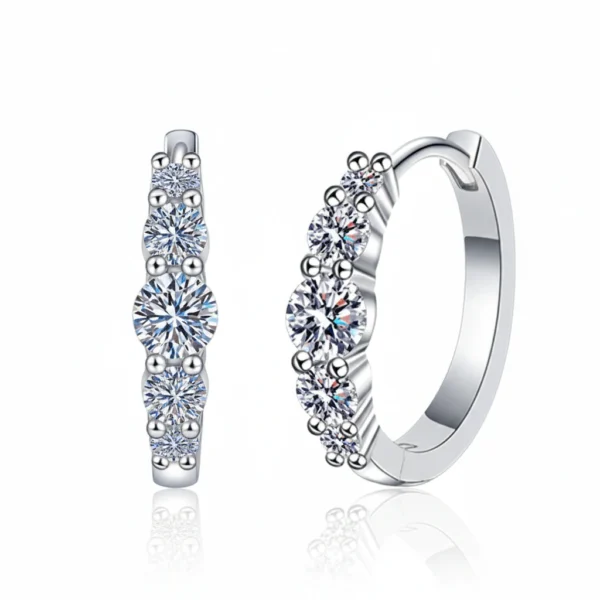FavoJewelry 5-Stone Moissanite Huggie Hoops VVS1 925 Sterling Silver