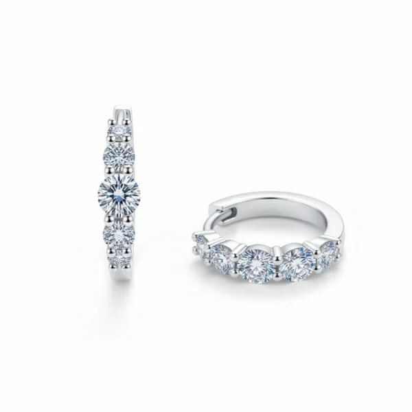 FavoJewelry 5-Stone Moissanite Huggie Hoops VVS1 925 Sterling Silver