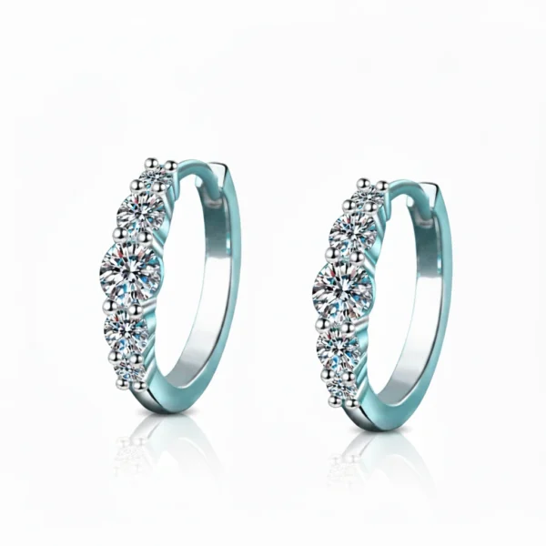 FavoJewelry 5-Stone Moissanite Huggie Hoops VVS1 925 Sterling Silver