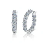 FavoJewelry 925 Silver White Gold Plated Moissanite Hoop Earrings VVS2