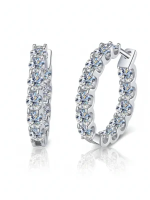 FavoJewelry 925 Silver White Gold Plated Moissanite Hoop Earrings VVS2