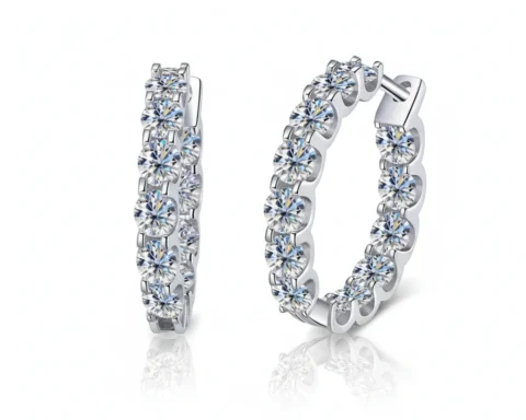 FavoJewelry 925 Silver White Gold Plated Moissanite Hoop Earrings VVS2
