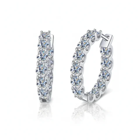 FavoJewelry 925 Silver White Gold Plated Moissanite Hoop Earrings VVS2