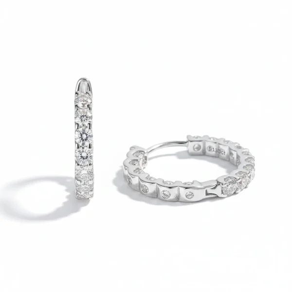 FavoJewelry 925 Silver White Gold Plated Moissanite Hoop Earrings VVS2
