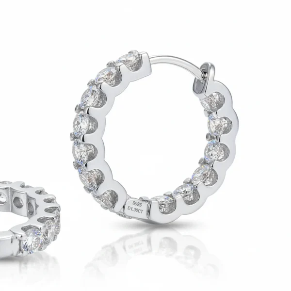 FavoJewelry 925 Silver White Gold Plated Moissanite Hoop Earrings VVS2