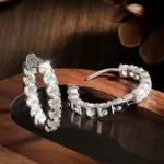 FavoJewelry 925 Silver White Gold Plated Moissanite Hoop Earrings VVS2