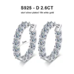 FavoJewelry 925 Silver White Gold Plated Moissanite Hoop Earrings VVS2