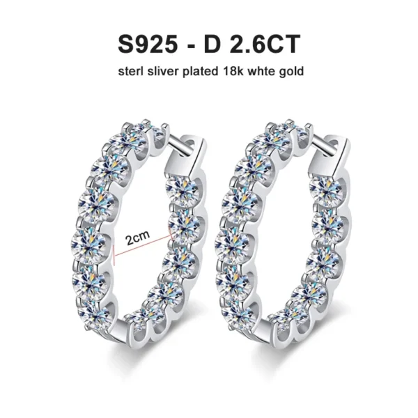FavoJewelry 925 Silver White Gold Plated Moissanite Hoop Earrings VVS2