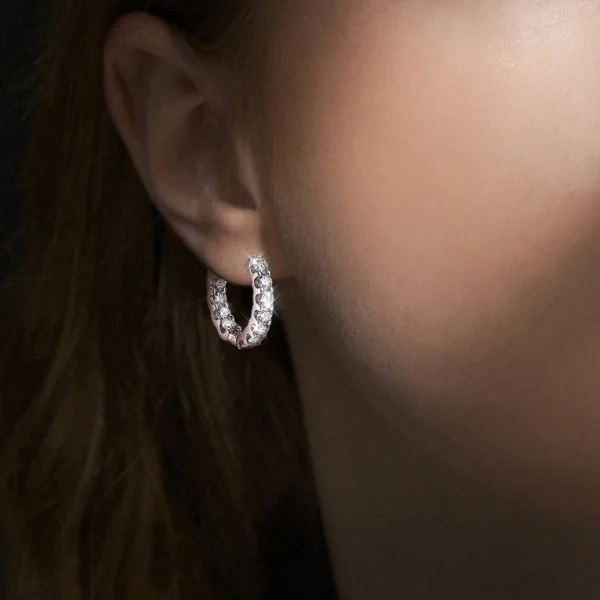 FavoJewelry 925 Silver White Gold Plated Moissanite Hoop Earrings VVS2