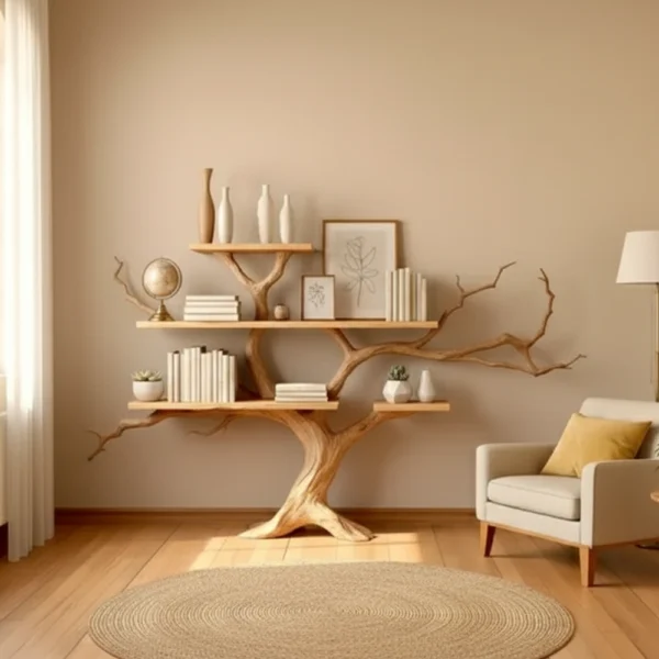 Handcrafted Driftwood Bookshelf - Handmade Solid Wood Tree Bookshelf