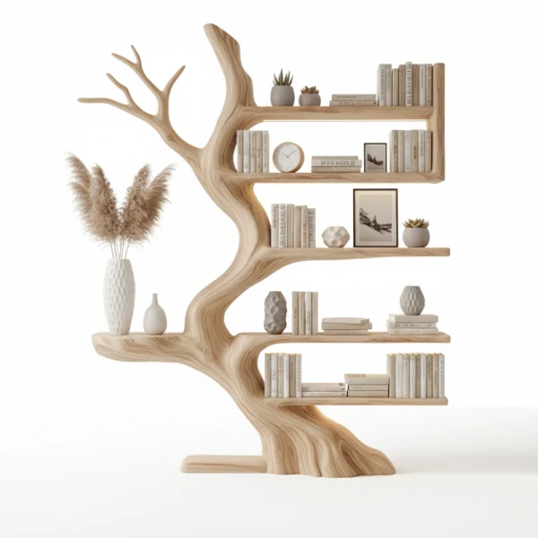 Handcrafted Driftwood Tree Branch Corner Shelf – Floating Mid-Century Bookcase, Custom Rustic Wall-Mounted Home Decor