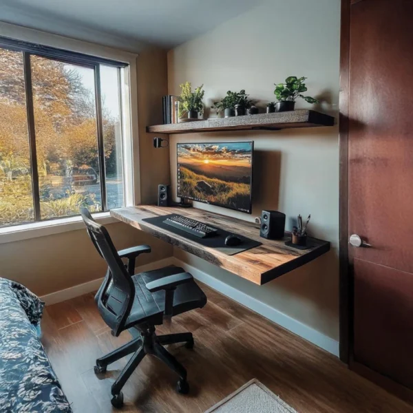 Handcrafted Floating Desk and Wall Shelf Set