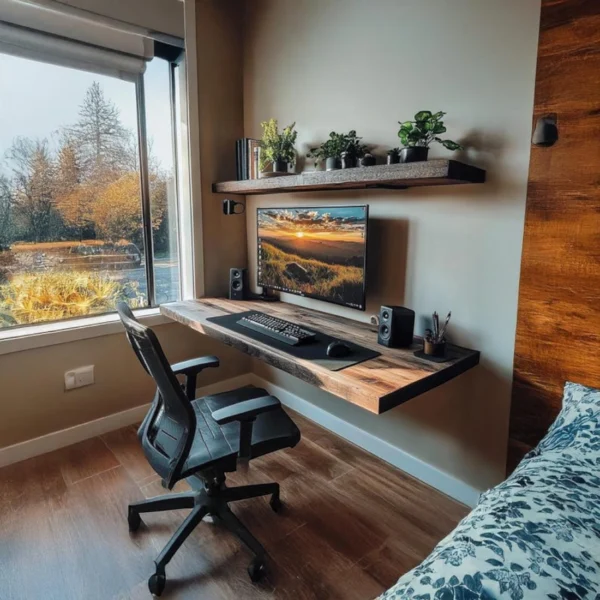 Handcrafted Floating Desk and Wall Shelf Set