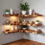Handcrafted Live Edge Corner Floating Shelf in Solid Wood