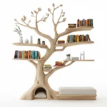 Handcrafted Tree Bookshelf with Cat House
