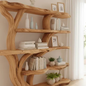 Handcrafted Tree Branch Bookshelf – Solid Wood Tree Branch Wall Shelf2