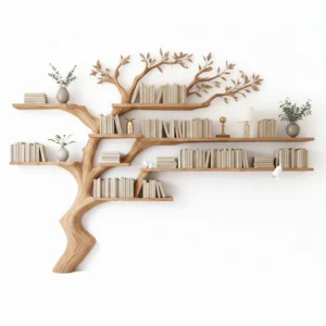 Handcrafted Tree Branch Bookshelf - Solid Wood Wall-Mounted Display