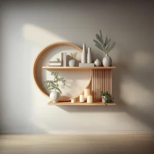 Handmade Full Round Wood Wall Shelf - Modern Rustic Floating Shelf with Slatted Detail