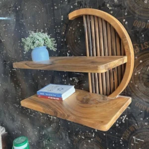 Handmade Full Round Wood Wall Shelf – Modern Rustic Floating Shelf with Slatted Detail2