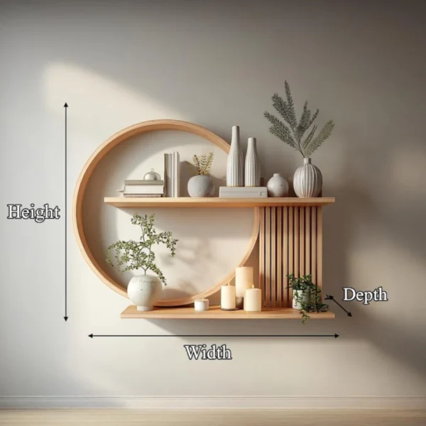 Handmade Full Round Wood Wall Shelf - Modern Rustic Floating Shelf with Slatted Detail